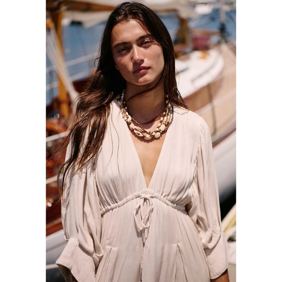 Free People Just Like Paradise Maxi Dress Summer Sundress Sleeves Cream - Picture 4 of 10